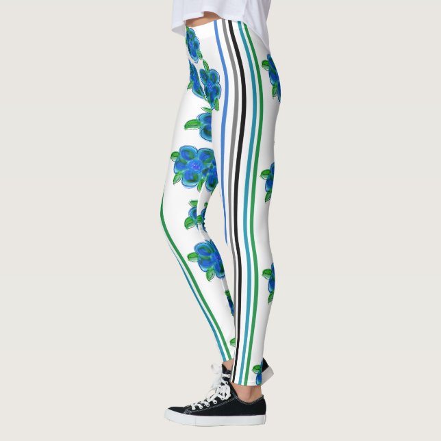Legging Azul Flor Com Listras (Esquerda)