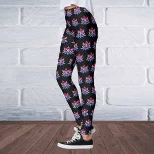 Legging Azul-flor-de-lótus, rosa-a-preto