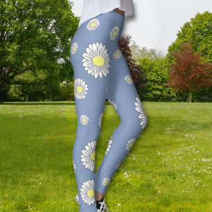 Legging Azul-flor-margarida botânica