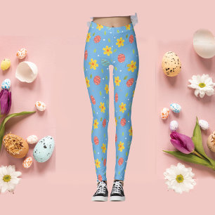 Legging Azul Floral Felz pascoa Bonito Ovos Coelhinhos