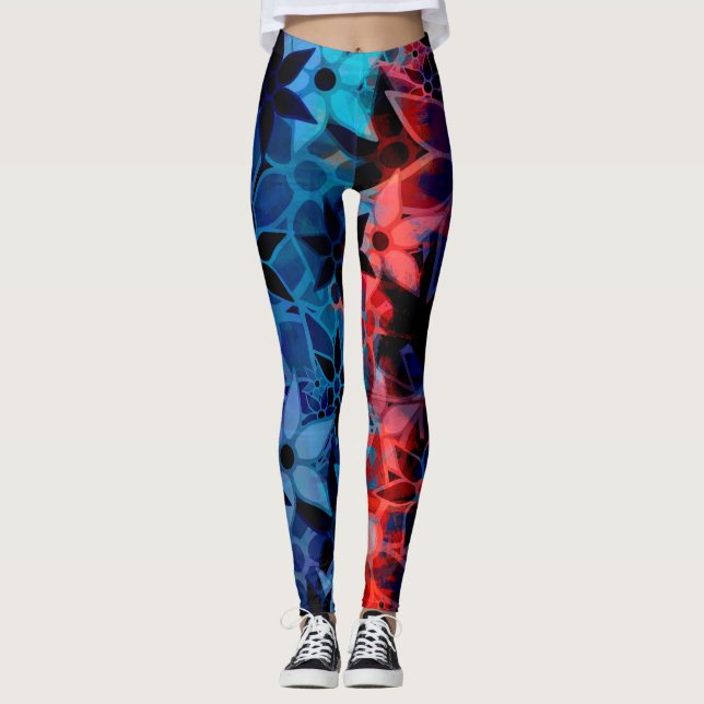 Legging Azul Floral Vermelho (Frente)