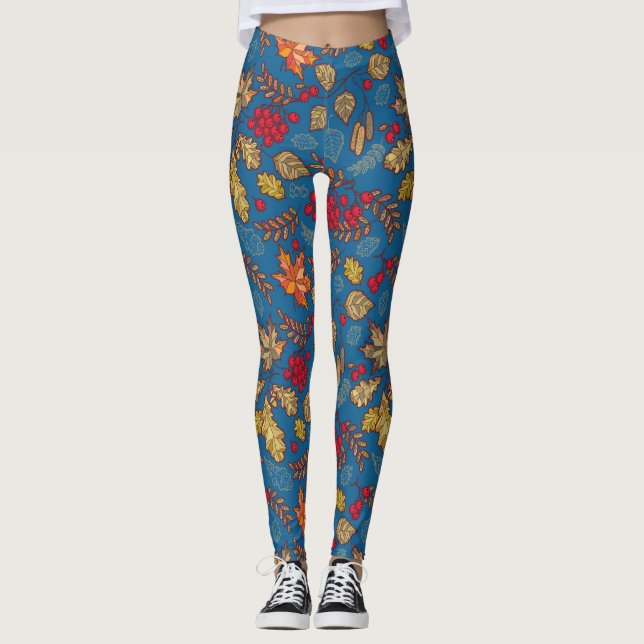 Legging Azul Folhagem Folha de outono (Frente)