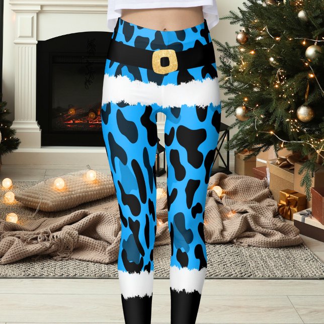 Legging Azul Leopardo Imprime Papai Noel Figurino Natal (Criador carregado)