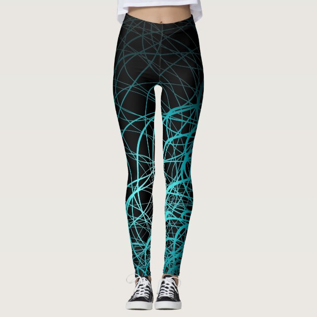 Legging Azul linear das ondas - caneleiras (Frente)