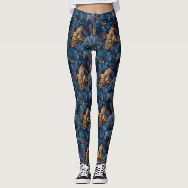 Legging Azul Marinho Amaryllis Floral Dia das Mães  (Frente)