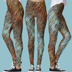 Legging Azul-marinho-azul-marrom e Abstrato Tribal-laranja