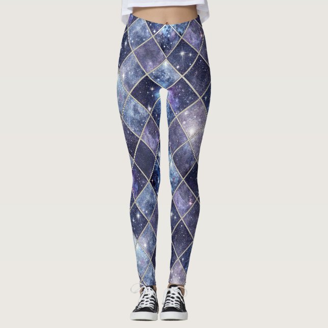 Legging Azul Marinho Celestial Diamante Treliça Estrela (Frente)