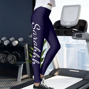 Legging Azul Marinho Personalizado Listras Brancas Feito s
