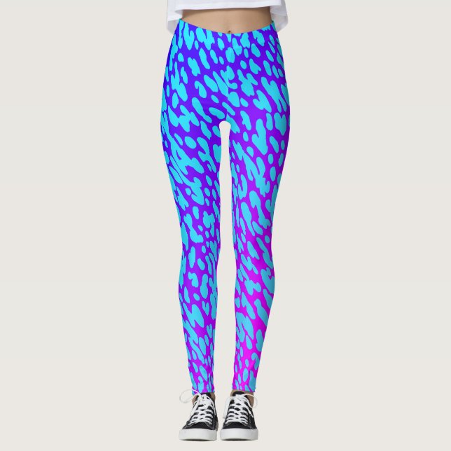 Legging Azul Neon legal E Roxo Impressão Animal Selvagem (Frente)