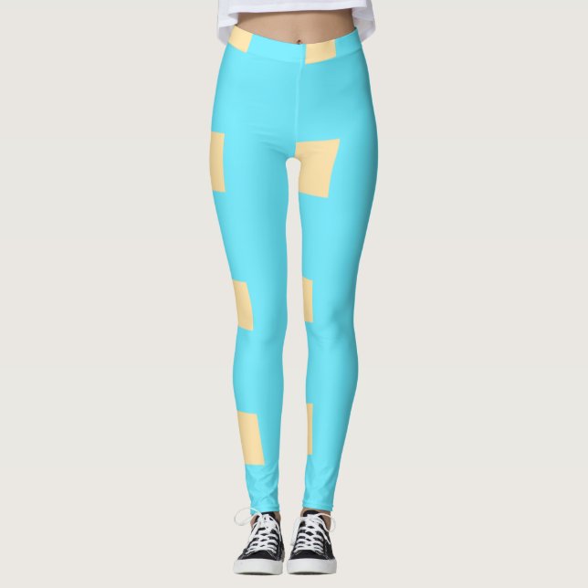 Legging Azul padrão xadrez pêssego simples retro rústico e (Frente)