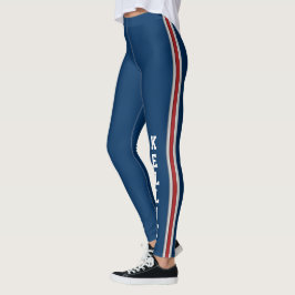 Legging Azul Patriótico com Greve de Equipe Vermelha e Bra