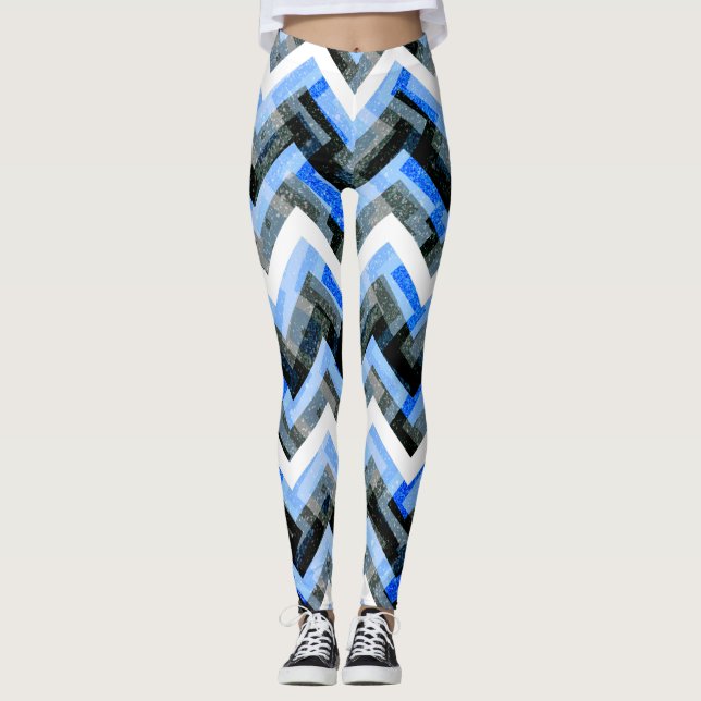 Legging Azul Preto Branco Chevron Texturizado (Frente)