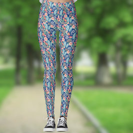 Legging Azul Real Turquesa Laranja Floral Vintage Paisley