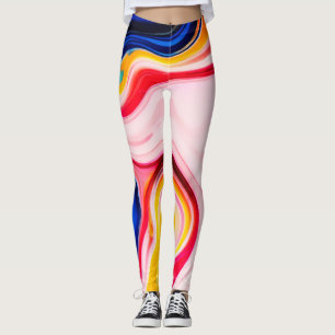 Legging Azul Rosa amarelo branco mármore falso bastante mo