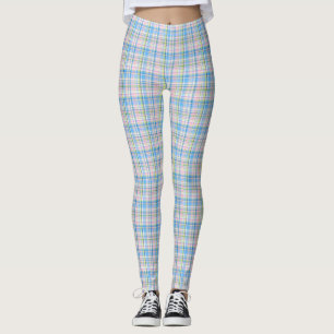 Legging Azul Rosa Amarelo Preppy Xadrez Madras Tartan