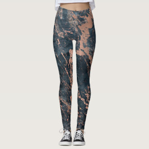 Legging Azul Rústico Nebuloso e Mármore Cor-de-Rosa Dourad