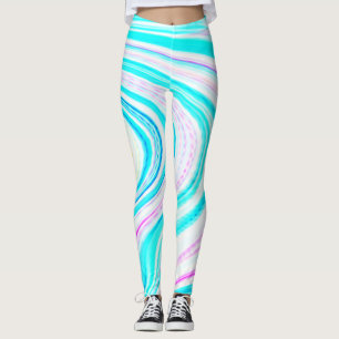 Legging Azul-Teal Ondas Rosa Abstrato de Arte Moderna