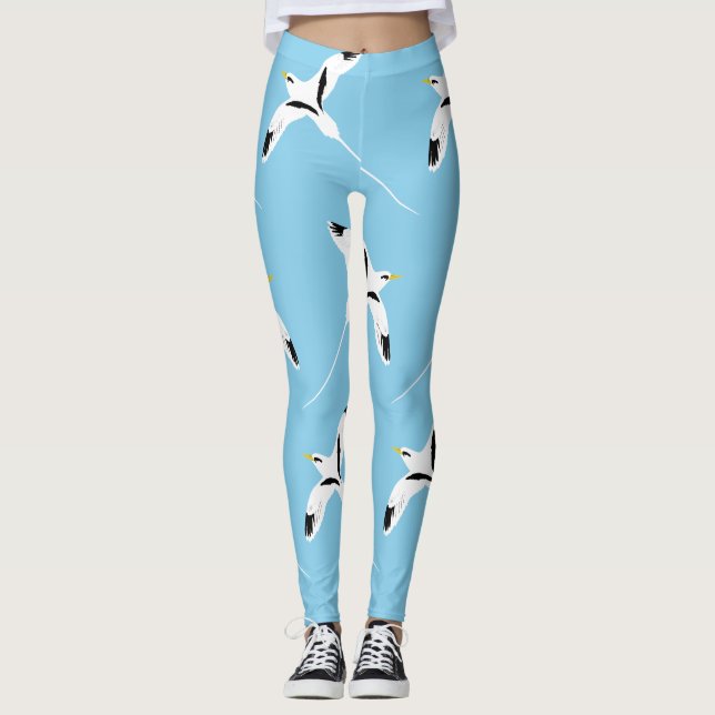 Legging Azul-Tropicássaro de Altura Branca Padrão (Frente)