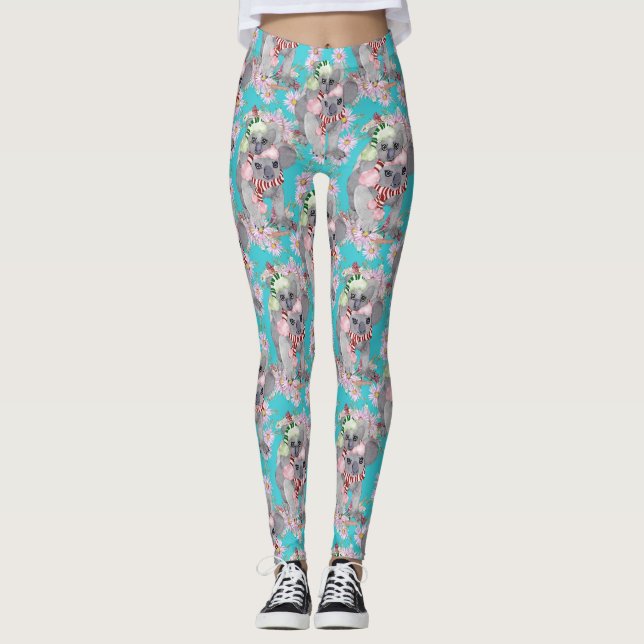 Legging Azul-Vintage Botânico Koala Christmas (Frente)