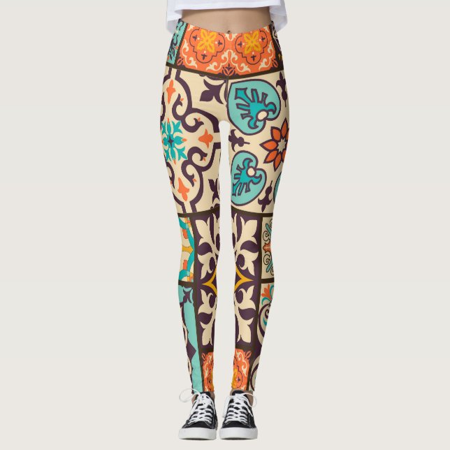 Legging Azulejo Colorido de Patchwork Islam Motifs (Frente)