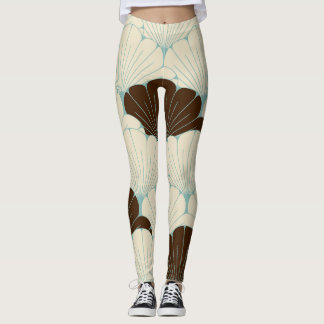 Legging Azulejo de Folhagem Azul Estilo Japonês