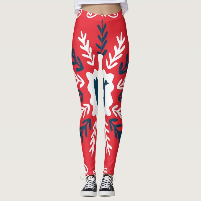 Legging Azulejo de Natal Folk Doodle Art (Frente)