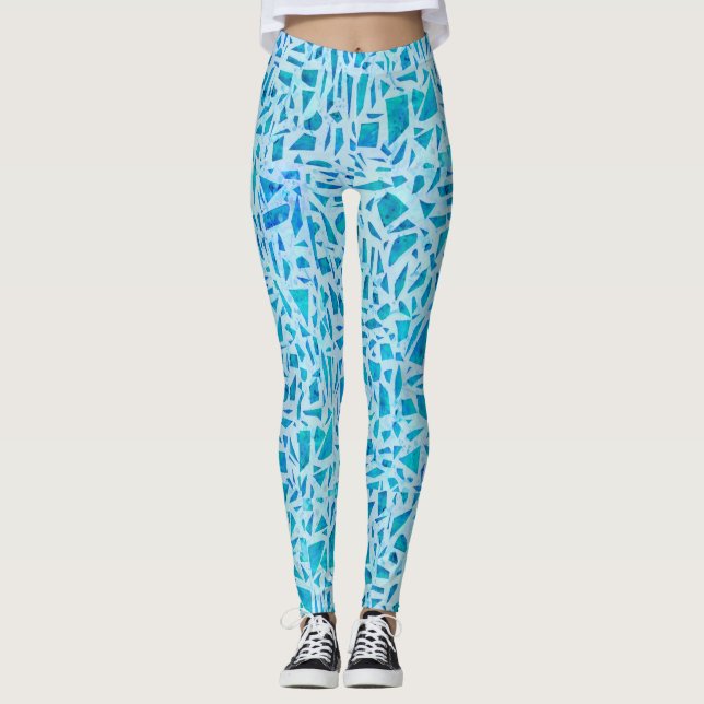 Legging Azulejo de Vidro Mosaico Azul Turquesa Moderno Qui (Frente)