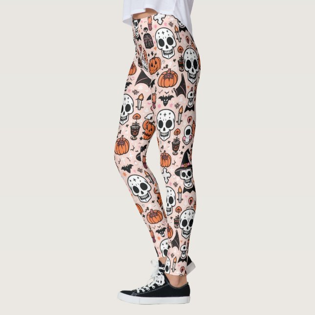 Legging Azulejo do tema do Dia das Bruxas Rosa Spooky (Esquerda)