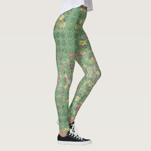 Legging Azulejo Verde Floral Cinza (Direita)