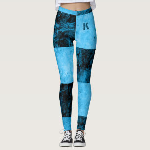 Legging Azulejos Azul Preto Grunge Monograma Personalizado