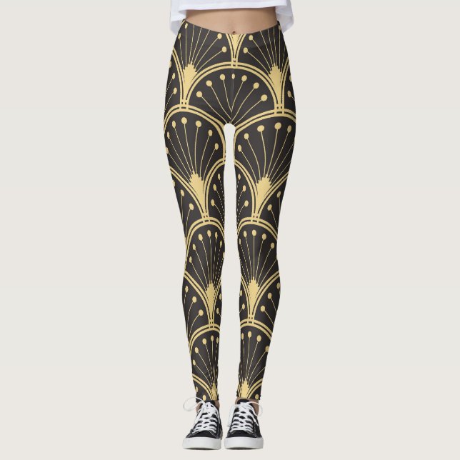 Legging Azulejos Dourados Geométricos Modernos (Frente)