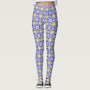 Legging Azulejos Portugueses Azulejo Padrão Yoga Cala Azul