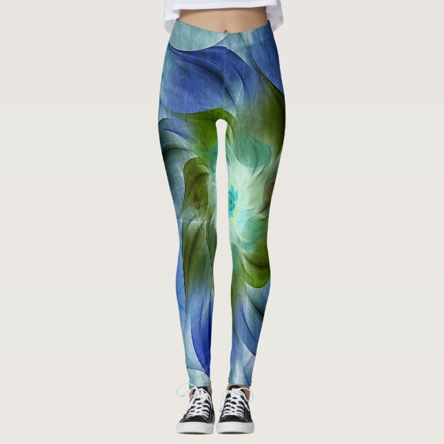 Legging Azurita Malachite Flor Fractal Flamejante (Frente)