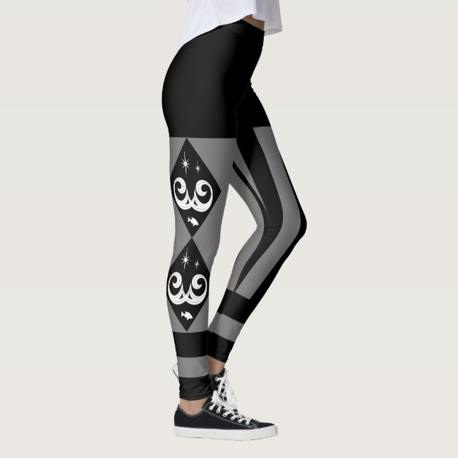 Legging B&W e Cinzas, Oceano e Estrelas Harlequin Design (Direita)