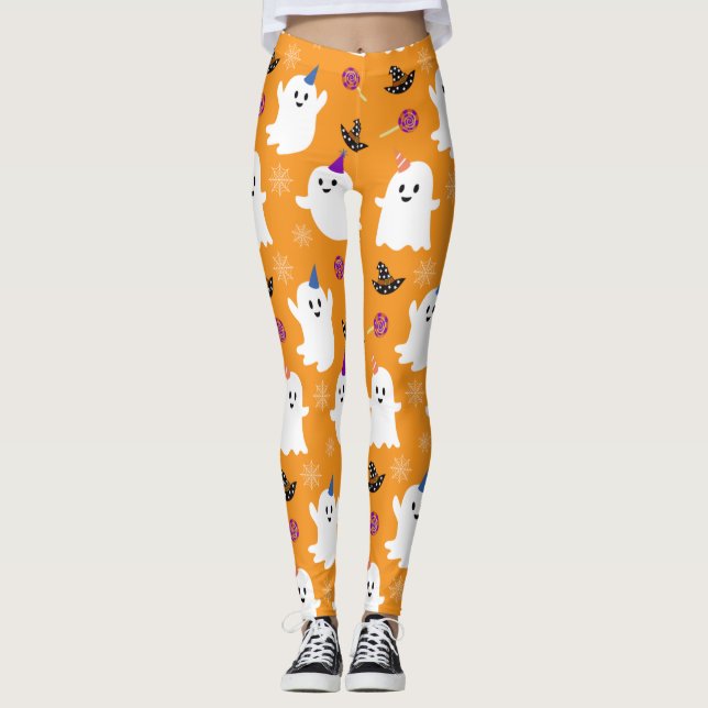 Legging Baby Ghost Pattern Orange Halloween Party (Frente)