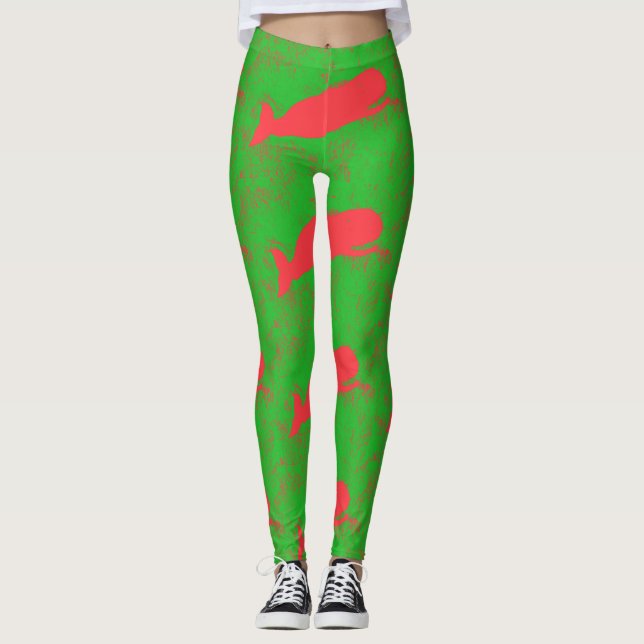 Legging baleias vermelhas em verde (Frente)