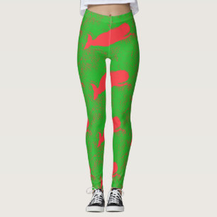 Legging baleias vermelhas no verde
