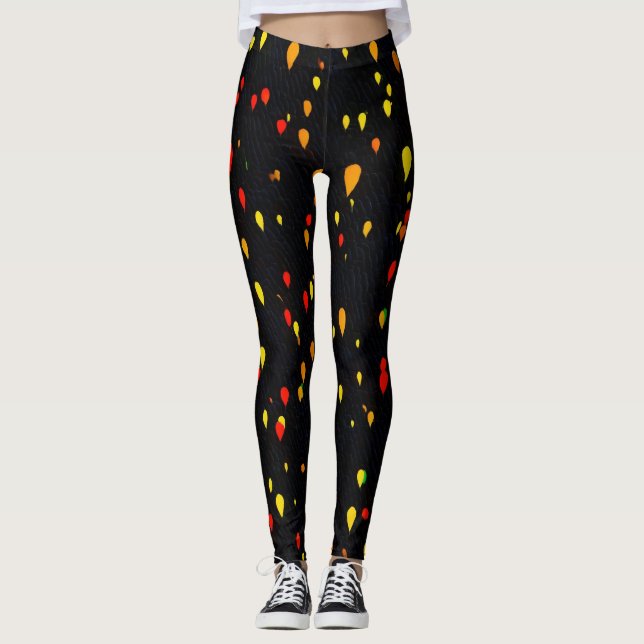 Legging Balões vermelhos e amarelos fundo negro atrasado (Frente)