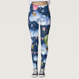 Legging Balões Whimsical: Padrão de Nuvem de Aquarela