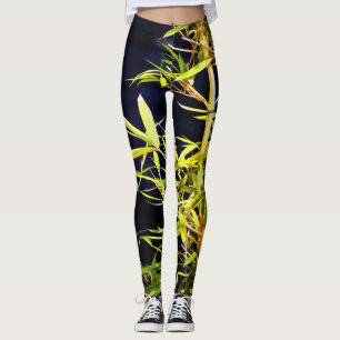 Legging Bambu Foliage Arte Tropical Em Preto