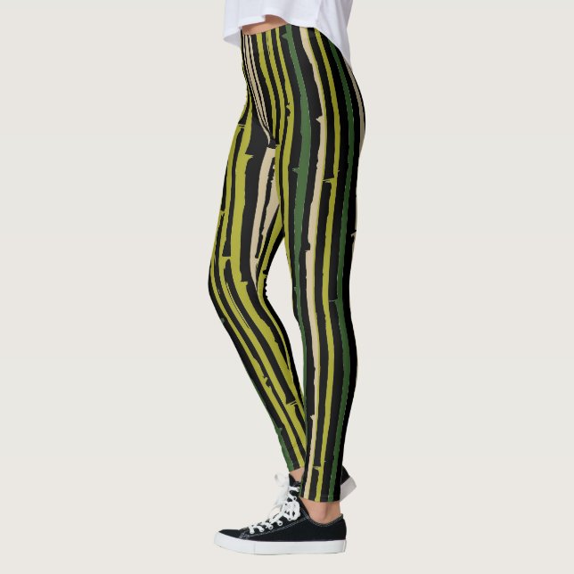 Legging Bambu Verde Strips em Preto (Esquerda)