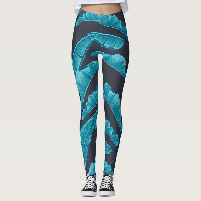 Legging Banana Leaves: Padrão Tropical Vintage. (Frente)