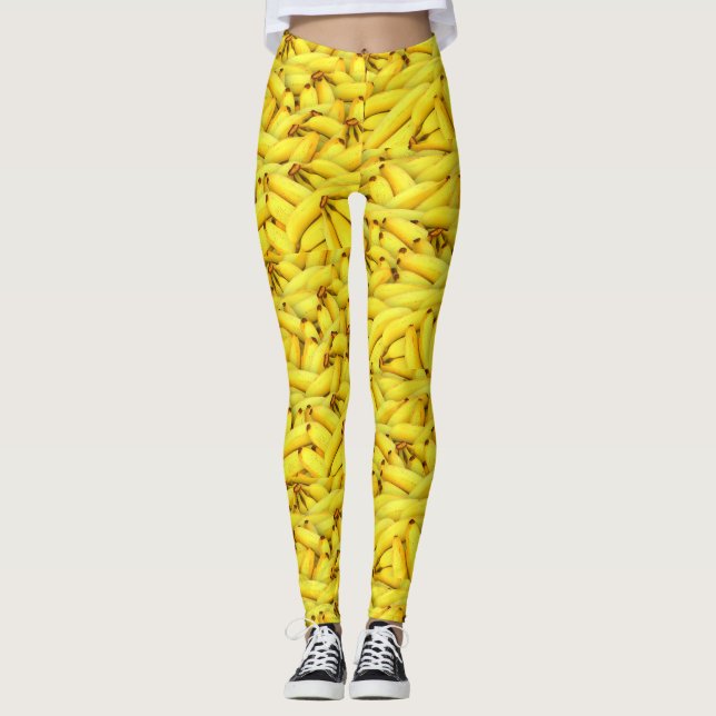 Legging Bananas amarelas divertidas por todo o lado no (Frente)