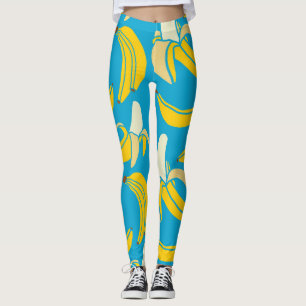 Legging Bananas amarelas, padrão de fundo azul