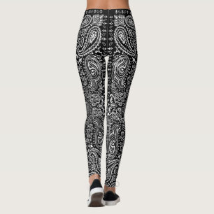 Legging Bandana Boho com Verificação em Preto e Branco