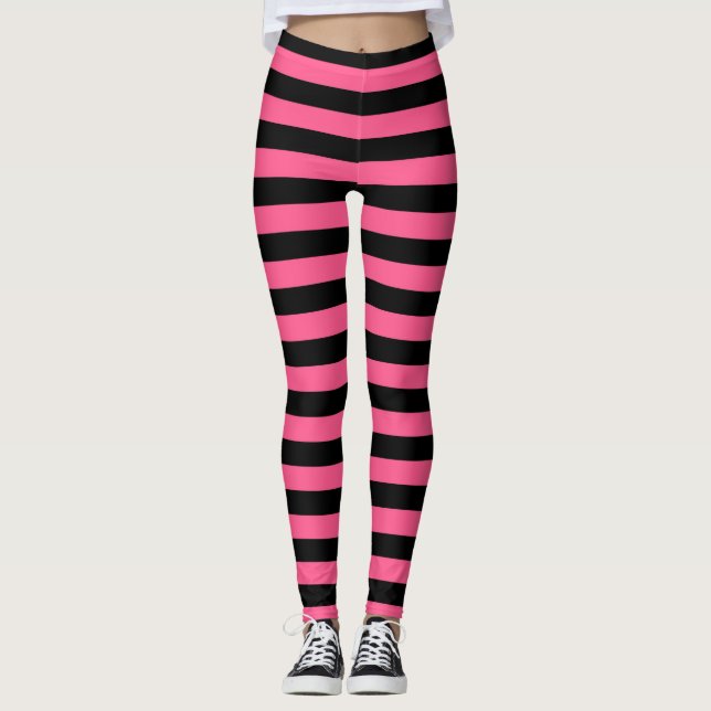 Legging Bandas a Preto e Rosa Quentes (Frente)