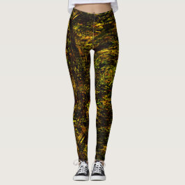Legging bandas abstrato curvas em verde ouro e mais escuro