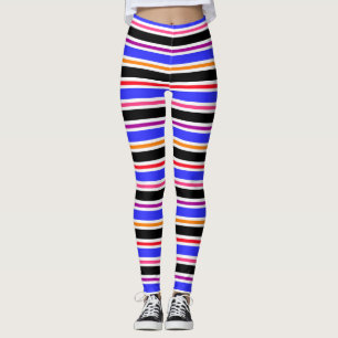 Legging Bandas de cores azuis pretas e multicoloridas
