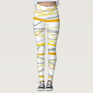 Legging Bandas de Prata Amarelas Amarelas da Mostarda