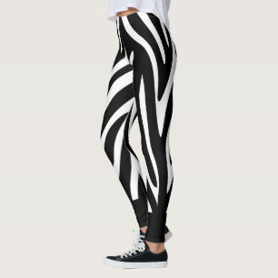 Legging Bandas de Zebra Pretas e Brancas com Sólido Negrit